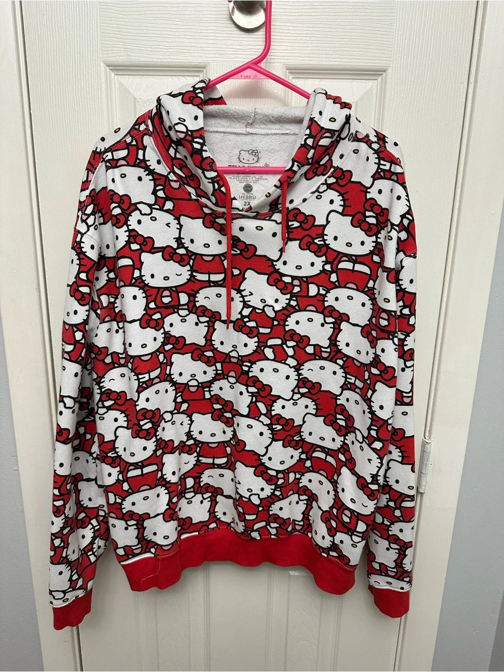 Hello Kitty Red & White All-Over Print Hooded Pullover - Picture 1 of 2
